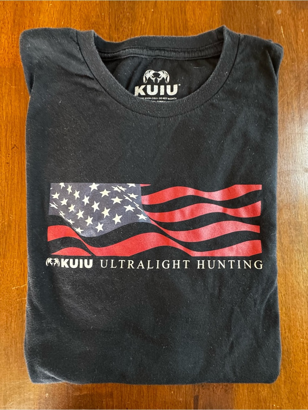 KUIU Black Short-Sleeve Tee with Red & Blue American Flag Graphic